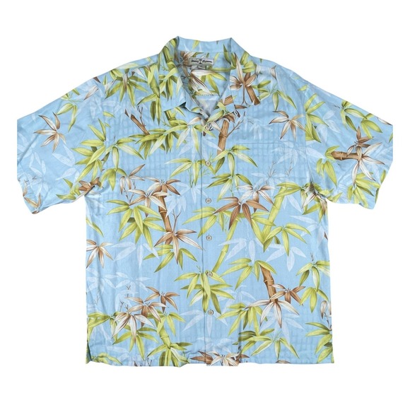 Tommy Bahama Other - Tommy Bahama Shirt Mens XL Blue Bamboo Print Silk‎ Short Sleeve Camp Button Up